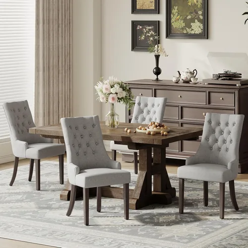 Vista 14 de COLAMY Wingback Tufted Dining Chairs Set of 2, Beige Upholstered Dining Room Chairs with Wood Legs, Kitchen Chairs for Home Kitchen