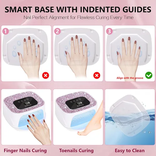 Vista 5 de Linssy - Lámpara de uñas recargable UV LED, lámpara de gel de uñas inalámbrica portátil Gel Nail Dryer Light 4 Timings & Diamond LCD Screen with