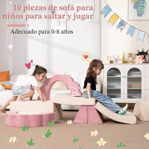 Vista 3 de LOAOL Sofá de Juego para Niños 10 Piezas, Sofá de Juego Modular para Niños, Sofá de Espuma Multifuncional para Niños Pequeños, Sofá de Juego