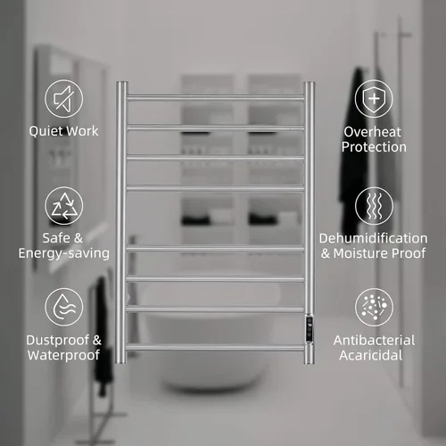 Vista 6 de Calentador de toallas con temporizador integrado ETW44-2S para baño, calentador de toallas de baño montado en la pared, calentador de toallas