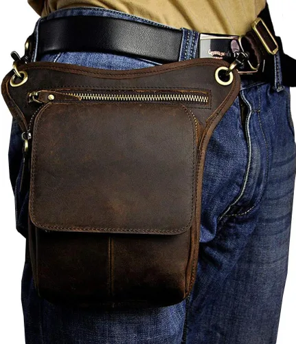 Vista 3 de Riñonera de cuero para hombres y mujeres, cinturón multiusos para motocicleta, bicicleta, deportes al aire libre, táctica, ciclismo, equitación