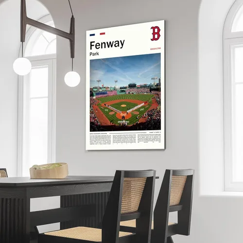 Vista 3 de Póster del estadio Fenway Park (17 x 11 pulgadas en lienzo) Arte de pared de béisbol de Boston - Póster deportivo retro de los Red Sox - Regalo