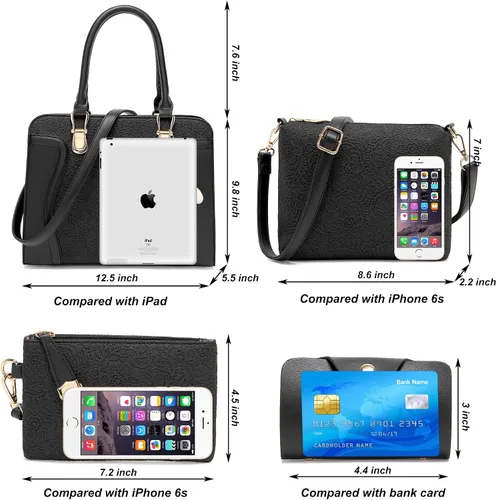 Vista 102 de Bolsos de mano de moda para mujer, bolsa de hombro, asa superior, bolsa de mano, juego de 4 piezas