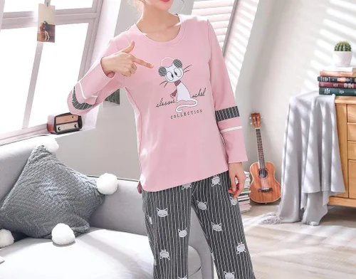 Vista 3 de Vopmocld Conjunto de pijama de gatos lindos para niñas grandes, 2 piezas, ropa de dormir de algodón para invierno