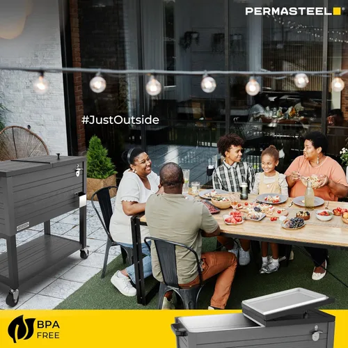Vista 8 de Permasteel 80 Quart Party Cooler, Rolling Ice Chest with Wheels and Handles for Indoor Outdoor Patio