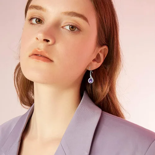 Vista 3 de Althum Gemstone Earrings for Women 925 Sterling Silver 6mm * 9mm Pear Cut Amethyst Garnet Drop Dangle Earrings