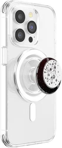 Vista 4 de Luna creciente con estrellas con cristales de bruja - PopSockets en blanco y negro PopGrip: agarre intercambiable para teléfonos y tabletas
