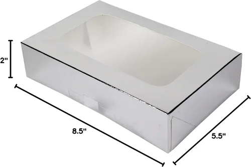 Vista 5 de O'CREME Caja rectangular para tartas de ventana de 8.5 x 5.5 x 2 pulgadas de alto, 5 piezas plateadas..