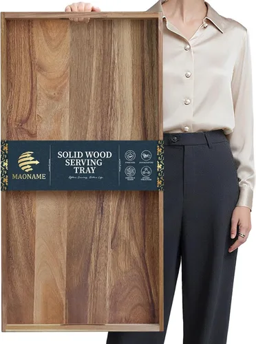 Vista 13 de MAONAME Bandeja de Servir de Madera con Asas, Bandeja Decorativa Blanca para Mesa de Café, Bandeja Rectangular Moderna, Bandeja Otomana de Madera
