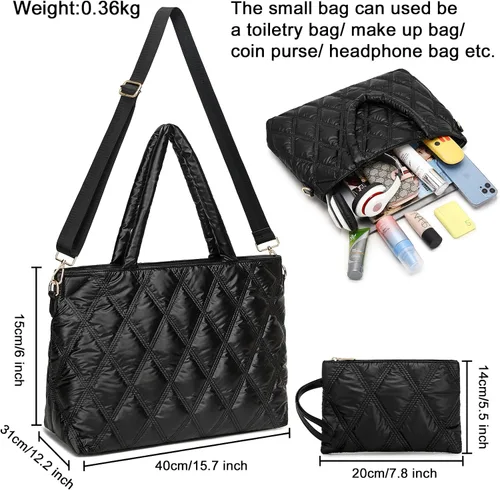 Vista 2 de LEDAOU Bolso de mano para mujer, bolso de mano para profesor, bolso de hombro cruzado hobo bolsas 2 piezas con monedero para el trabajo, la oficina