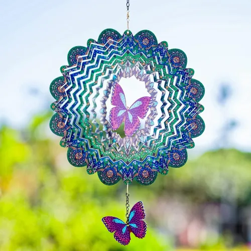 Vista 2 de DREAMYSOUL Hilandero de viento al aire libre de metal, 12 pulgadas de mariposa colgante de viento 3D escultura de viento para jardín al aire libre