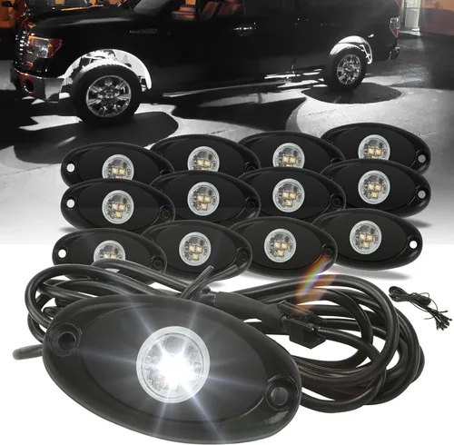 Vista 13 de SUNPIE 8 cápsulas de luces de roca de conexión rápida azul, cables de extensión de 4M para cada luz, 3 chips de alta potencia, almohadillas