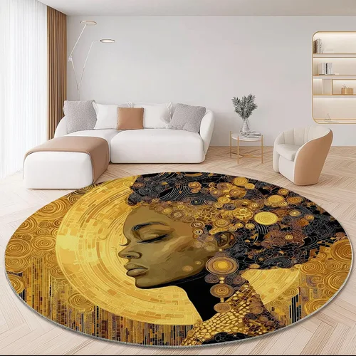 Vista 10 de Bath Mat Round Rug 2 ft, Boho Sun Line Mandala Washable Circular Rugs, Non Slip Absorbent Beige Circle Area Carpet for Kitchen Living Room Bedroom
