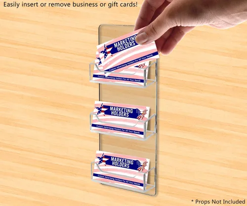 Vista 6 de Marketing Holders Tarjetero de 3 bolsillos para colgar verticalmente, soporte de pared con herrajes para tarjetas de regalo horizontal de 3.5 x 2