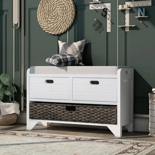 Vista 10 de Merax Banco de zapatos de madera de granja con almacenamiento y cojín de asiento para entrada, pasillo, puerta delantera, espresso