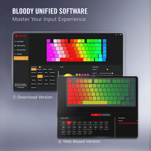 Vista 11 de Bloody MS76 Hall Effect Magnetic Gaming Keyboard Exact Reset System Analog Control 82 Key RGB Wired Crystal White (Crystal White)