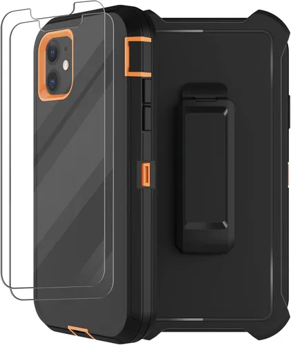 Vista 9 de Funda para iPhone 12, iPhone 12 Pro con funda de clip para cinturón, 2 protectores de pantalla, resistente grado militar, cuerpo completo, a prueba