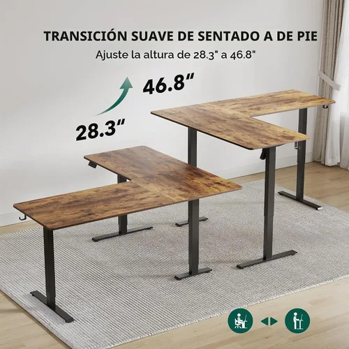 Vista 6 de FEZIBO Escritorio de pie en forma de L de 63 pulgadas, escritorio de esquina ajustable en forma de L, escritorio ajustable en forma de L con tablero