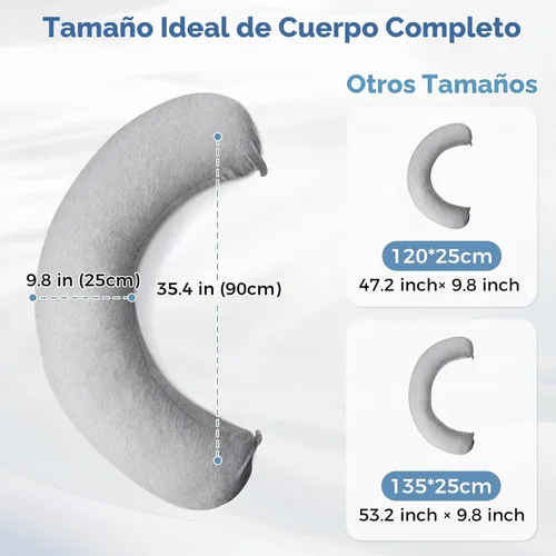 Vista 5 de SweetSlubr Almohada corporal, almohada de embarazo de espuma viscoelástica 35.4 x 9.8 pulgadas
