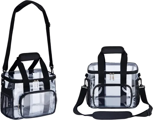 Vista 4 de Lonchera transparente con 10 compartimentos con correa ajustable para mujeres/hombres, caja de almuerzo transparente reutilizable/bolsa de mano
