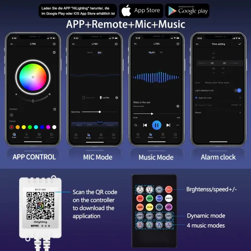 Vista 2 de Tira de luces LED de 100 pies para dormitorio, sincronización de música, tira de luces LED RGB con micrófono integrado, control de aplicación