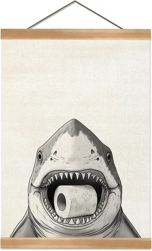 Vista 17 de ZTGDA Arte Gracioso de Tiburón para Baño en Pared, Póster Colgante de Lino de 12x16 Pulgadas, Decoración Divertida de Inodoro para Baño, Rótulo