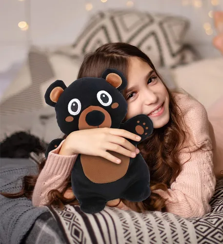 Vista 7 de DolliBu Snug-Mooshies - Peluche de oso negro de pie, súper esponjoso y suave, amigo de animales para niñas y niños, peluche mediano abrazable