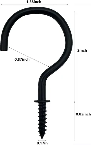 Vista 2 de Ganchos de rosca de 2 pulgadas, ganchos de techo negros para tazas, 20 ganchos de rosca, luces de Navidad y cortinas, cocina, colgador de plantas