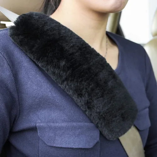 Vista 11 de Funda para cinturón de seguridad de automóvil de lana de oveja genuina suave, 2 piezas, almohadilla para hombro del cinturón de seguridad para una