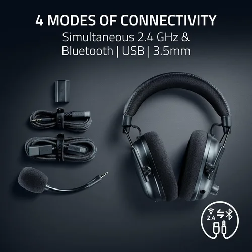 Vista 7 de Razer BlackShark V3 Pro Wireless ANC Gaming Headset for PC: Full Band Mic - 50mm Drivers - 2.4 GHz, Bluetooth, USB, 3.5mm - Works with Mac, PS5