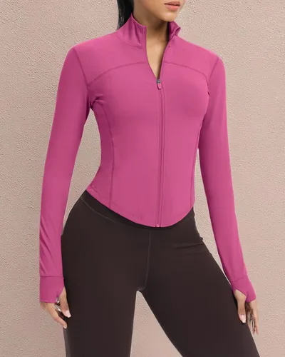Vista 11 de AVGO Chaquetas de entrenamiento recortadas para mujer, con cremallera, ajustadas, atléticas, con agujeros para el pulgar