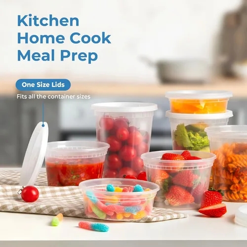 Vista 5 de Fit Meal Prep Paquete de 40 recipientes de 8 onzas con tapas, recipientes de cuarto de galón a prueba de fugas con tapas, contenedor de plástico