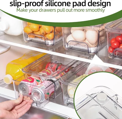 Vista 6 de Cajones organizadores grandes para refrigerador, paquete de 4 cubos organizadores transparentes extraíbles para refrigerador, contenedores apilables