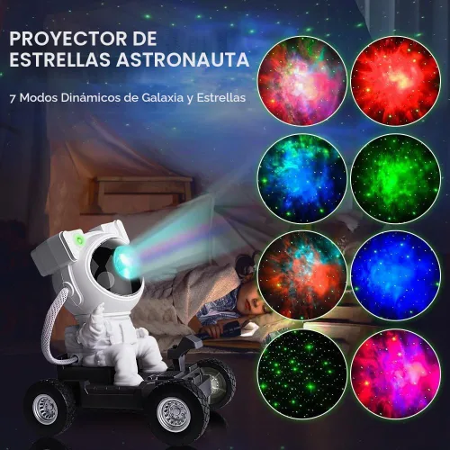 Vista 2 de Proyector de estrellas y galaxias astronautas, luz nocturna, 360° Space Man Lunar Rover Buddy Starry Nebulosa Proyector de techo Cielo LED Starlight