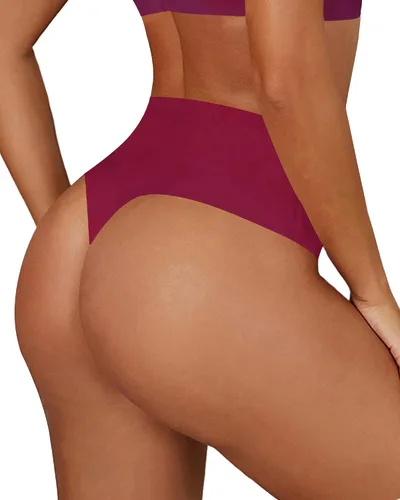 Vista 2 de Tangas de cintura alta transpirables que no se ven para mujer, ropa interior sin costuras, paquete de 4