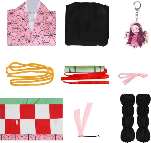 Vista 2 de Conjunto de disfraz de cosplay de anime, traje de Demon Slayer uniforme completo para niños y niñas