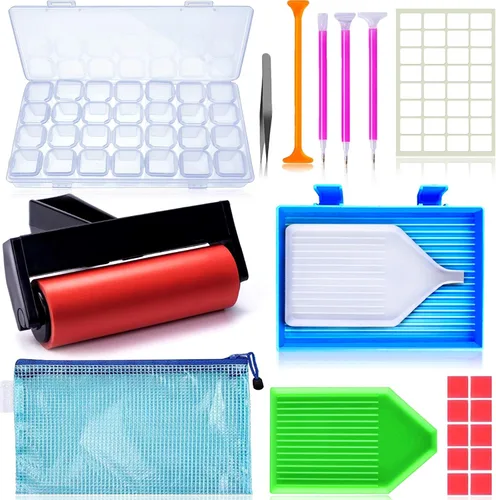 Vista 7 de Suptikes 110 herramientas y accesorios de pintura de diamante con 44 ranuras para pintura de diamante para adultos o niños, se aplica a pintura
