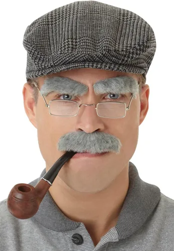 Vista 3 de Juego de vello facial de viejo loco para hombre, bigote y cejas, autoadhesivo, 2piezas