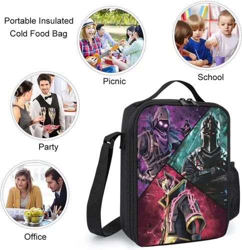 Vista 5 de WCZARE Mochila de viaje de dibujos animados diarios con bolsa de almuerzo, juego de 3 piezas, novedad para fanáticos del juego, Negro -, Mochila