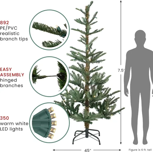 Vista 6 de Real Touch™ Árbol de Navidad artificial de abeto Nordmann preiluminado, 7.5 pies, luces LED transparentes cálidas