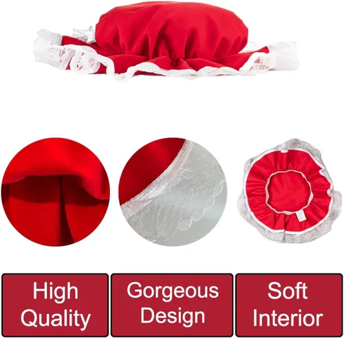 Vista 3 de Halco Mrs Claus Regal Velvet Red Mob Gorra Premium 7952 con ribete blanco de encaje banda elástica Mob Santa Wife