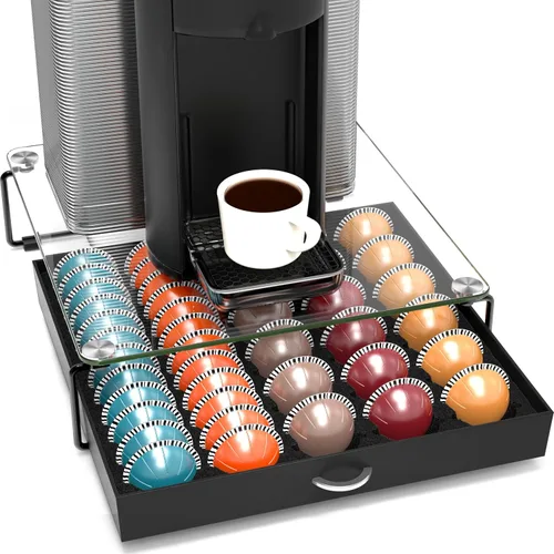 Vista 9 de Deco Brothers cajón de almacenamiento con soporte para cápsulas Nespresso vidrio templado, VertuoLine