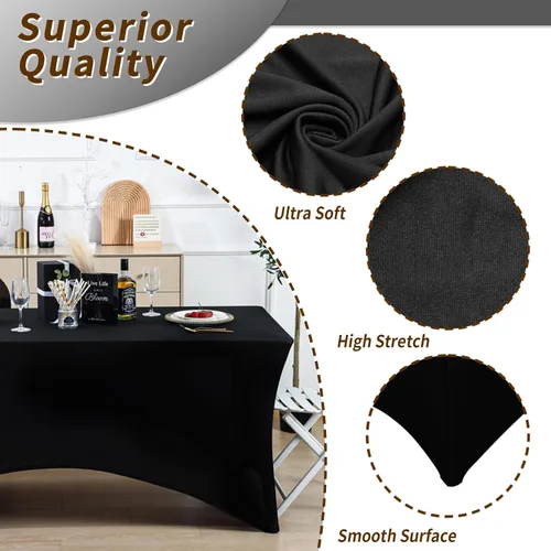 Vista 2 de Fixwal Mantel Negro de 6 Pies para Mesas Rectangulares, Paquete de 10 Manteles de Spandex para Mesas Rectangulares de 6 Pies, Ajustado Rectangular