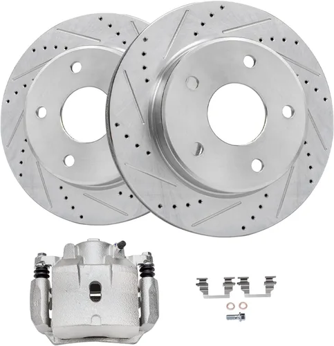 Vista 53 de Detroit Axle - Rotores de freno delanteros perforados y ranurados + repuesto de pinza de freno lateral del conductor para Honda Odyssey Acura MDX
