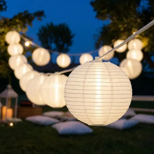 Vista 10 de Guirnalda de luces multicolor para exteriores, tira de luces de patio de 8.5 pies con 10 mini linternas colgantes, luces decorativas impermeables
