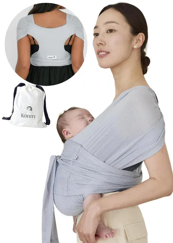 Vista 23 de Portabebés Konny Flex AirMesh con soporte para la cabeza - Ajustable, fácil de usar, fular para bebé transpirable sin manos, perfecto para recién