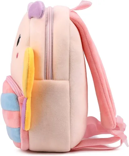 Vista 3 de Mochila pequeña para niños y niñas, linda mochila pequeña de dibujos animados de animales de felpa suave para niños de 2 a 6 años, Mariposa-h Rosa
