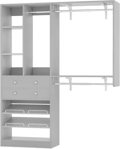 Vista 14 de Sistema de armario con cajón: sistema organizador reversible de madera de 5 pies con 2 varillas para colgar y estante ajustable, organizadores