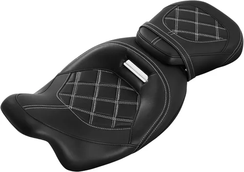 Vista 10 de XFMT Asiento de motocicleta de perfil bajo de dos piezas para 2 personas, asiento para conductor y pasajero para Harley Touring Road King Street