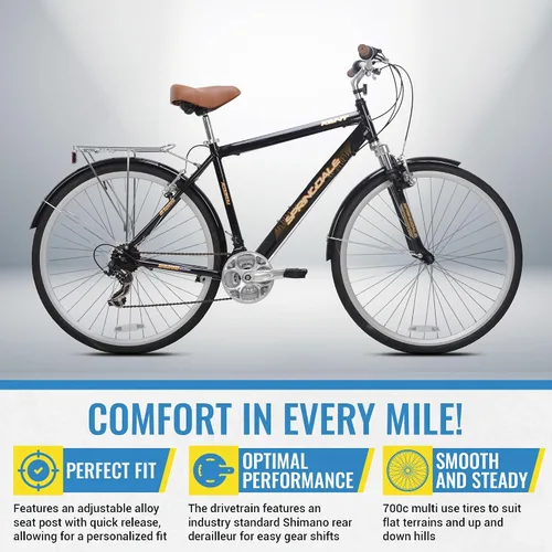 Vista 4 de Kent International Springdale Hybrid Bicycle - 700c Hybrid Bike with 21-Speed Rear Shimano Derailleur Drivetrain - Lightweight Mountain Bike with